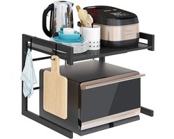 Uitbreidbaar Metalen Bakkersrek Magnetronrek met Haken voor Keuken Oven Kruidenrek - 4 Verwijderbare Haken koffie rek