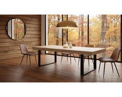 Uitbreidbare Eetkamertafel – Grote Industriële Eettafel 160-200 cm – 6 tot 8 Personen – Robuust Hout & Metalen Poten – Modern Loft Design – Licht Hout en Zwart Depauwwonen