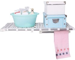 Uitbreidbare kast opbergplank - multifunctioneel - 1 stuk - ivoor - roestvrij staal en ABS kunststof - 45-70 x 37,5 x 1,5 cm