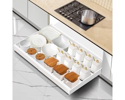 Uitbreidbare Keuken Organizer met Telecopische Lade en Lijm, Opbergoplossing voor Keuken en Badkamer (Wit, Breedte 40-68cm, Diepte 42cm)