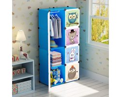 Uitbreidbare kinderplank, kindergarderobe, gelaagde plank, boekenkast met deuren, diepere vakken dan normaal (45 cm versus 35 cm) voor meer ruimte, 75 x 47 x 147 cm, blauw