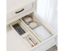 Uitbreidbare Lade Organizer Set van 2, Perfect voor Keuken, Badkamer en Kantoor, Plastic Lade Indeling voor Cosmetica en Bureau Accessoires