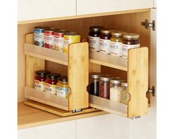 Uitbreidbare Specerijenhouder van Bamboe met 2 Lades, Ideaal voor Keukenopslag en Organisatie, 25 x 28 x 15 cm, Ruimtebesparend en Handig voor Specerijen en Kruiden
