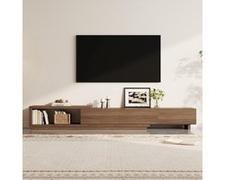 Uitbreidbare TV-kast 265 cm Modern Entertainmentcentrum met Opbergruimte – Uittrekbare TV-consoletafel voor Woonkamer, Zwart & Walnoot – Pauwhome