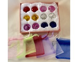 uitdeelcadeautjes ! Gekleurd kristal diamant -set van 12stuks-Decoratie,handgemaakt van hoogwaardig kristal/glas, afmeting 3.3 cm