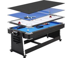 Uitgebreide 4 in 1 roterende Multi Speeltafel: Pooltafel - Tafeltennistafel - Airhockey Tafel - Tafel cover - Draaibaar - 213 x 111 x 81 cm