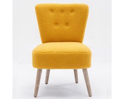 Uitgelichte stoel, Teddy Fabric Ergonomische Woonkamerstoel, voor Woonkamer, Slaapkamer, Huis met Houten Poten en Verstelbare Poten voor Binnengebruik, Geel