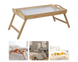 Uitklapbaar Houten Dienblad - Bedtafel - Laptoptafel - Ontbijt op Bed - 50cm x 30cm - Grenenhout - Wit Lakboard - 24cm Hoog - Voor Op Bed - Inclusief EBOOK