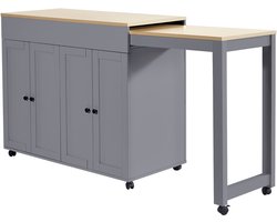 Uitklapbare Bartafel / Roomdivider 118-180 cm - Grijze Met 6 Verstelbare Opbergniveaus - Als Eettafel of Zithoek - Ruimtebesparend