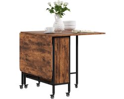Uitklapbare Eettafel 130x80x74cm Rustiek Bruin Zwart Spaanplaat Metaal, Uitschuifbare Eettafel Opklapbare Tafel Klaptafel Eetkamertafel, Voor 2 Tot 6 Personen Met Opbergruimte En 6 Zwenkwielen Met Rem, Voor Keuken Eetkamer Woonkamer