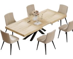 Uitklapbare Eettafel – Uitschuifbare Tafel – Opklapbare Eettafel – Verlengbare Keukentafel – Industriële Eettafel – Geel Industrieel Design – 120-150 cm Met Metaal X-Poot