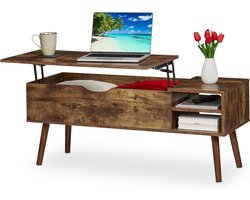 Uitklapbare salontafel met 2 open vakken - Koffietafel met opbergruimte - Industriële tafel 45x108x40 cm bruin