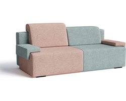 Uitklapbare Sofa-Bed voor de Woonkamer, Bank met Opbergruimte, Gestoffeerde Zetel met Slaapfunctie - Slaapbank HOOK - Oudroze + Turquoise (Diosa 60 + 70)