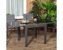 Uitklapbare Tuin Eettafel van Aluminium - Zwarte Glasplaat - Verstelbare Tuinmeubel - Compacte Eettafel - Extensibele Tafel voor Tuin en Binnengebruik - Duurzaam en Makkelijk Schoon te Maken