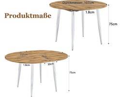 Uitrekbare Ronde Eettafel Met Ovale Vorm Verlengbaar Van 107 Tot 137 Cm Modern MDF En Metaal Houtlook 75 Cm