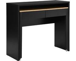 Uitschuifbaar Bureau 100x40x87 cm met 2 Lades – Compact Console Bureau / Sidetable Werkplek met Uittrekbaar Blad, Stalen Poten, Moderne Thuiswerkplek – Zwart & Naturel – Abkantoor