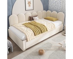 Uitschuifbaar dagbed 90x200 cm met uitschuifbed 90x190 cm - Fluweel Roze L-vormig Gestoffeerd Kinderbed met Opbergruimte, Wielen en Metalen Frame