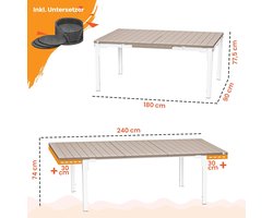 Uitschuifbare 180-240 cm Tuin- en Eettafel | Ronde en Rechthoekige Outdoor Tafel voor 6-8 Personen | Weerbestendig en UV-bestendig HDPE Tafelblad met Gepoedercoat Stalen Frame + 6 Vilten Onderzetters | Meda Home Store