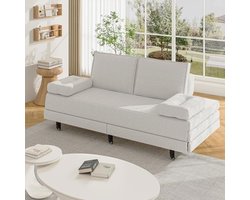 Uitschuifbare 2-in-1 Sofabed 90/180 x 200 cm - Vouwbare Sofa met Slaffunctie - 200 cm Breed - 2-Zits voor Woonkamer - Linnen (Wit)