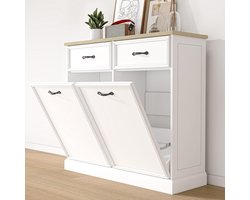 Uitschuifbare afvalbakkast – Inhoud van 20 gallon – Vrijstaande houten opbergkast – Huisdierbestendige, weg te werken afvalbakkast – 90×100×33 cm – Wit