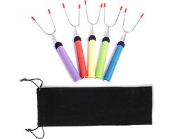 Uitschuifbare barbeque spiezen (5x) | 25cm tot 86cm | Grillspiezen - Vleespennen - vleesspies - vleesvork | Marshmallow spiesen) | BBQ accessoires - kampvuur sticks