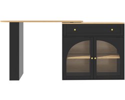 Uitschuifbare Bartafel 138x39x104cm Bartafel Zwart MDF Met Opbergruimte Met Planken En Glas 360 Graden Draaibaar Modern Ontwerp Geschikt Voor Keuken Woonkamer Eetkamer Bistrotafel