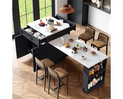 Uitschuifbare Bartafel - Keukeneiland Met Opbergruimte En 2 Laden Voor 2-6 Personen Zwart
