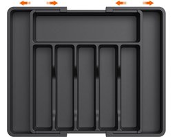 Uitschuifbare Bestekbak Met 8 Vakken - 38 Cm Diep - Bestekcassette - Besteklade Organizer - Bestekhouder Keuken - Bpa-Vrij - Organiser - Keukenlade - Bestek - 57 x 38 x 5 Cm Maximale Maat - 33 x 38 x 5 Minimale Maat - 6 Tot 8 Vakken - Zwart