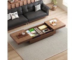 Uitschuifbare Couchtisch 120–208 cm – Verlengbare Salontafel met Verborgen Opbergruimte – Moderne Woonkamer Tafel in Walnoot Houtlook – Pauwhome