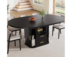Uitschuifbare Design Eettafel 118–158 cm – Ovale Keukentafel met Opbergruimte en Schuifblad voor 4 tot 6 Personen – Moderne Multifunctionele Dining Table voor Keuken, Woonkamer en Thuiswerkplek