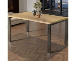 Uitschuifbare Design Tafel van 130 tot 265 cm – Hout met Fineer – Natuurlijk Eiken Tafelblad – Zwart Houten Onderstel – Voor 6 tot 12 Personen – Rechthoekig – Scandinavisch Stijlvol