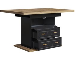 Uitschuifbare Eettafel 110-140 x 80 x 75 cm, Eettafel, Keukentafel, Opbergtafel – Geschikt Voor Keukens en Woonkamers – Eettafel voor 6 Personen, Houtnerfafwerking