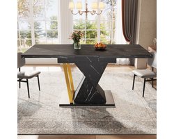 Uitschuifbare eettafel 110-140 x 80 x 76 cm - voor eetkamer en keuken - geschikt voor 6 personen - zwart tafelblad