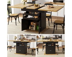 Uitschuifbare eettafel 110-140x80 cm - keukentafel - voor 4-6 personen - met twee lades en een opbergkast