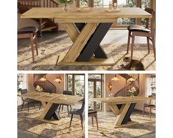 Uitschuifbare eettafel 119-158,5x80 cm - keukentafel - geschikt voor keuken en woonkamer - houten tafelblad - X-vormige tafelpoten