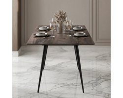 Uitschuifbare eettafel 120-160 cm met Houtlook & Stalen Frame - Modern rechthoekig design voor 6-8 personen - Grijs | Casa Serena