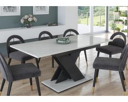 Uitschuifbare Eettafel 120-160 cm Modern Marmerlook met Grijze V-Poot