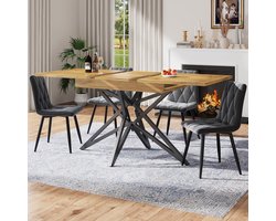 Uitschuifbare Eettafel 120 (160) x 80 cm, Telescopische Eettafel, Uitschuifbare Keukentafel, Ontbijttafel, Stervormige Tafelpoten, Zwarte Ijzeren Poten-Walnut