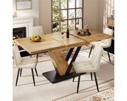 Uitschuifbare Eettafel 120(160) x 75 x 75,5 cm, Tafel, Keukentafel, Uitschuifbare Tafel, Uitschuifbaar tot 160 cm, Geschikt voor Keuken en Woonkamer, Tafelblad met Houtnerf (Alleen een tafel)