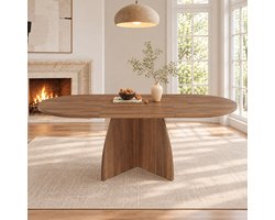 Uitschuifbare eettafel 120/180 x 90 cm - geschikt voor 6–8 personen - met afgeronde hoeken - eenvoudig design - walnootkleur