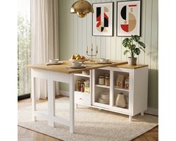 Uitschuifbare Eettafel 120x40x75.5 cm – Eettafel van MDF – Modern Design – Ruimtebesparend – Wit