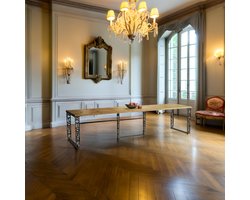 Uitschuifbare Eettafel – 130-330 cm – Gold Artisan Oak - Luxe Eiken Tafel met Gouden Frame – Verlengbare Eettafel voor 8 Personen – Modern & Elegant – Onderhoudsvriendelijk