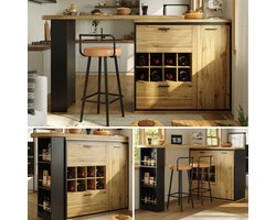 Uitschuifbare Eettafel (138-220x39x105 cm) - Keukentafel / Bartafel met Houtnerf Blad - Voor Keuken en Woonkamer