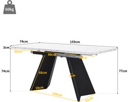Uitschuifbare eettafel 140-179 -5×80 cm - keukentafel - metalen frame - rechthoekig - voor eetkamer en woonkamer - wit/zwart