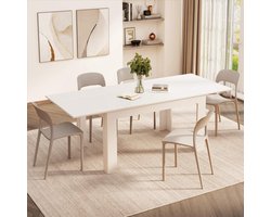 Uitschuifbare Eettafel 140–220 cm in Essen Wit – Moderne Design Eettafel met Opbergbare Verlengstukken – Ruimtebesparende Tafel voor 6–8 Personen – Stevige Melamine Houtlook – Made in Italy – HomeByNicole Easy Extend