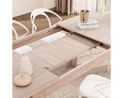 Uitschuifbare Eettafel 140-220 x 90 cm Moderne Rechthoekige Eettafel voor 6-8 Personen Ruimtebesparend Waterafstotend met Opbergbare Verlengbladen Rustiek Eiken en Zwart Essenhout Made in Italy Bella