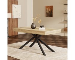 Uitschuifbare eettafel, 140/180*80 cm, geschikt voor 6-8 personen, rechthoekig, verdikt tafelblad, metalen poten, eenvoudige stijl, tafel voor eetkamer, keuken, woonkamer, eikenkleur