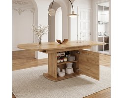Uitschuifbare Eettafel 140/200x80x75 cm - Eettafel Met Opbergruimte En 2 Inklapbare Bladen Eiken