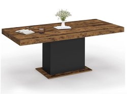 Uitschuifbare Eettafel 160-200 cm Antiek Houtlook – Industriële Eetkamertafel met Zwarte Centrale Poot – Rechthoekige Tafel voor 6 tot 10 Personen – Vintage Design