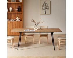 Uitschuifbare Eettafel 160-200 cm - Zwart Metalen Poten - Hout en Zwart - Geschikt voor 6-8 Personen